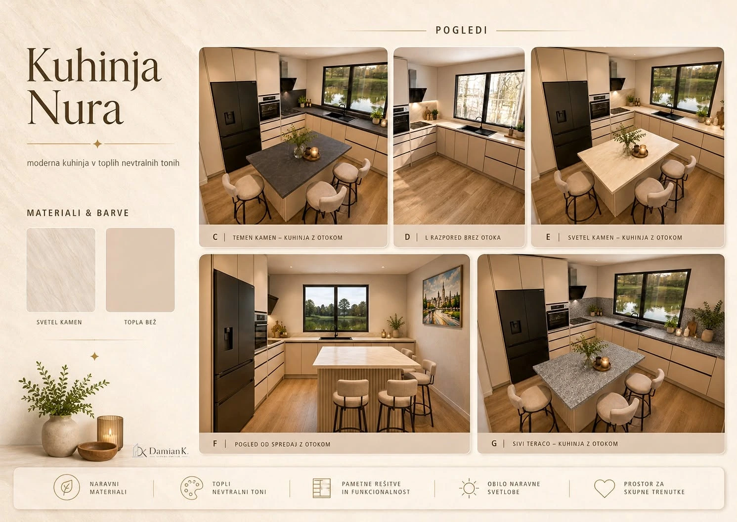 Kitchen Nura concept presentation with multiple views